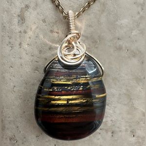 14k Gold Filled Tiger Eye Stone Necklace Pendant